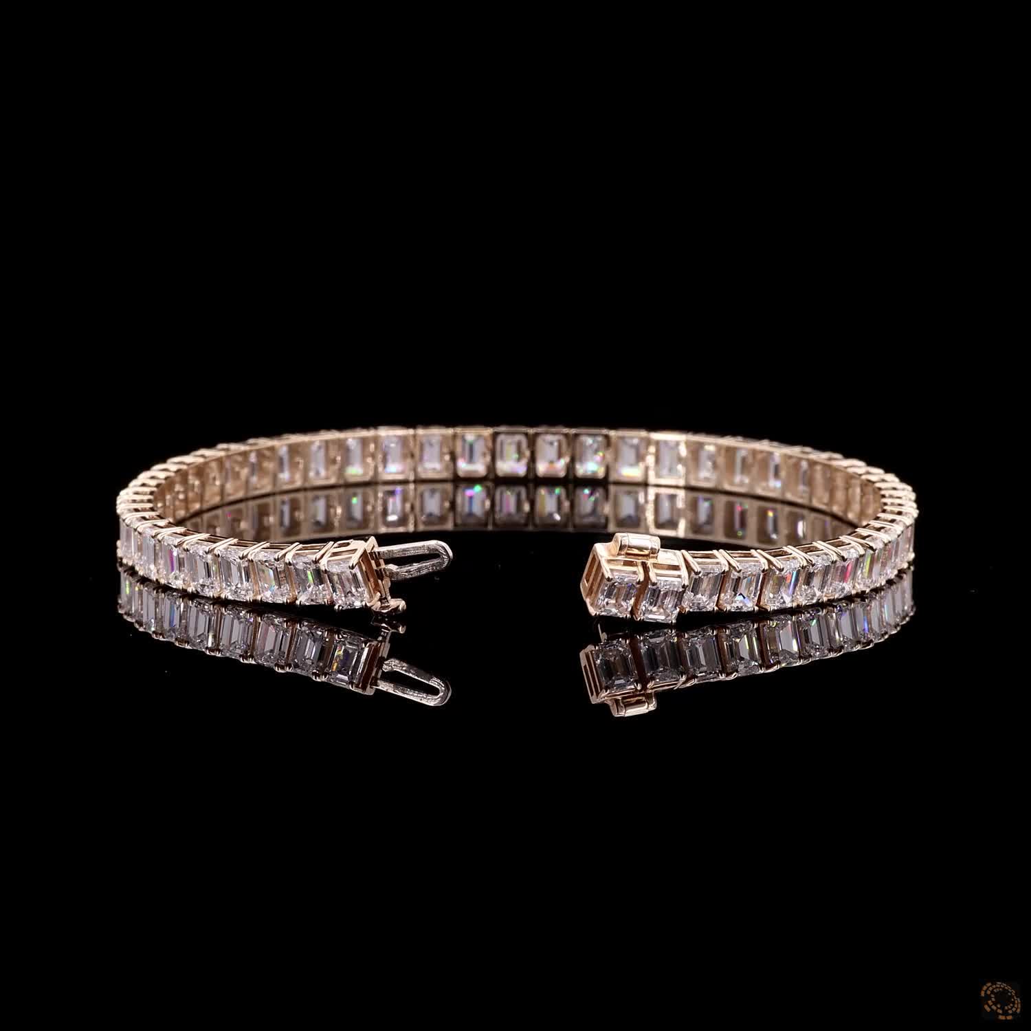 12.95 Ct Yellow Gold Emerald Cut Diamond Tennis Bracelet, Solid Gold Step Cut  Eternity Bracelet, Modern Bridal & Anniversary Jewelry