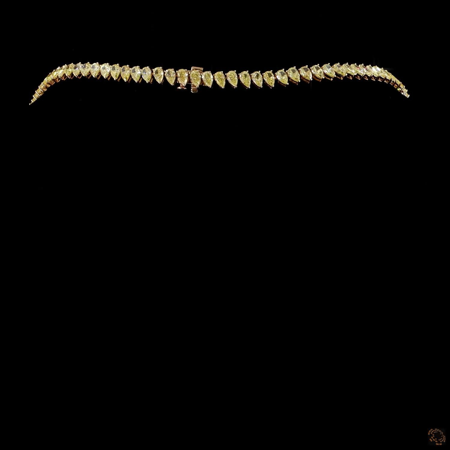 24.17 Ct Fancy Yellow Pear Cut Diamond Riviera Necklace in Yellow Gold