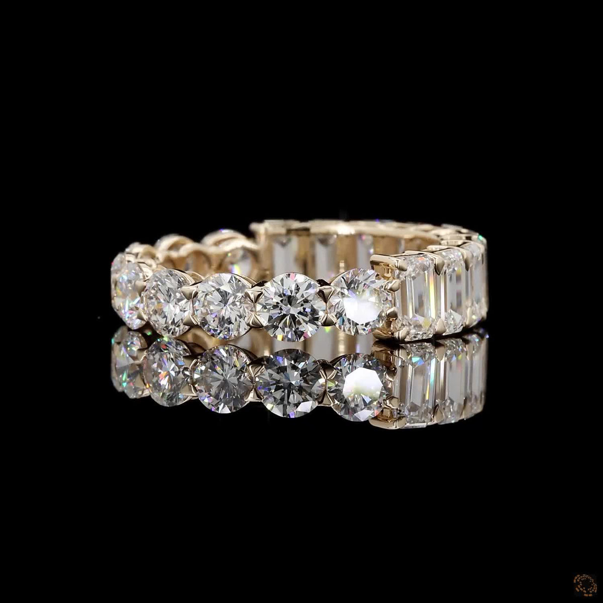 5.45 Ct Half Round Half Emerald Cut Diamond Eternity Ring | Multi-Shape Wedding Band in 14K Yellow Gold