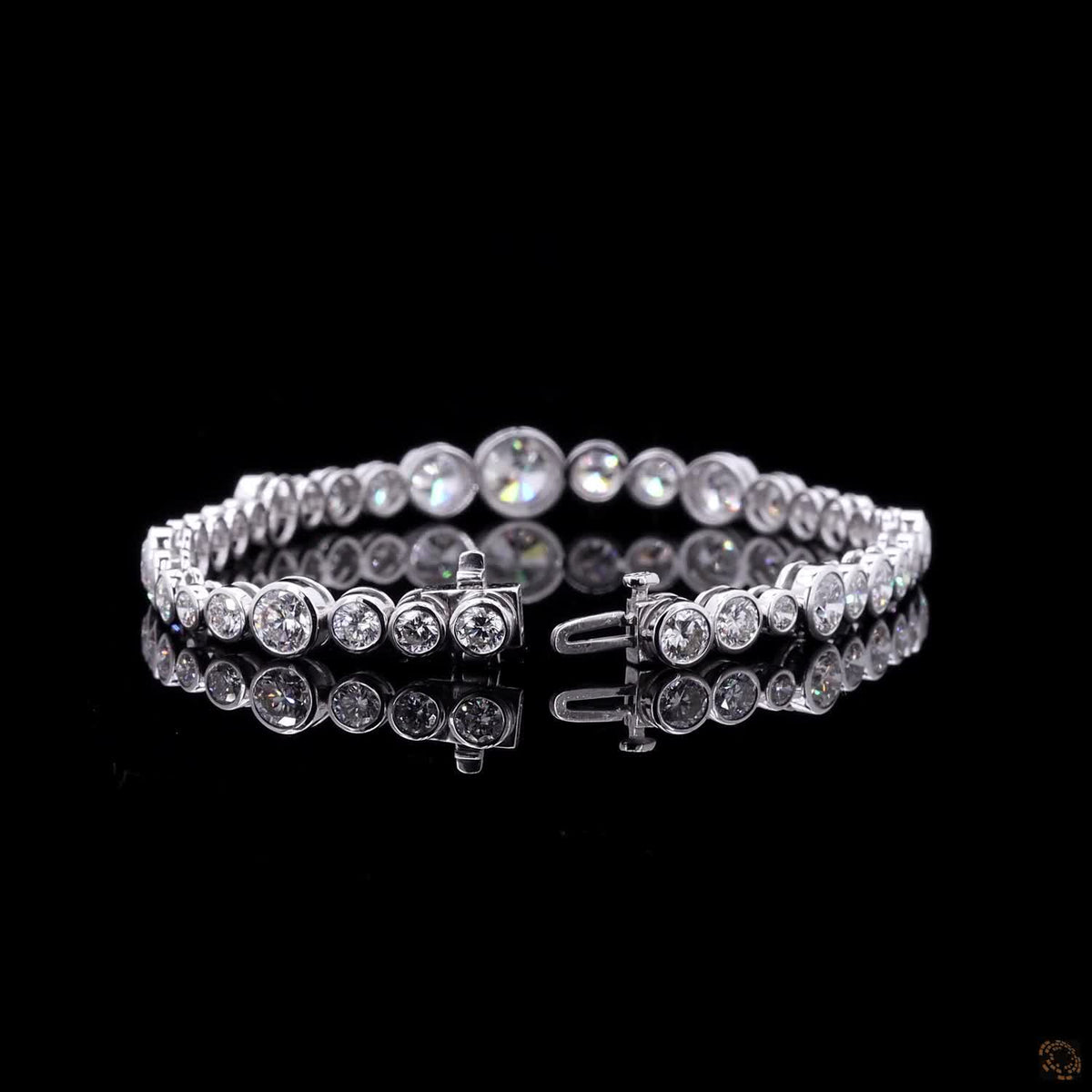 10.02 Ct Graduated Round Bezel Tennis Bracelet in 14K White Gold | Alternating Round Cut Diamond Alternative Line Bracelet