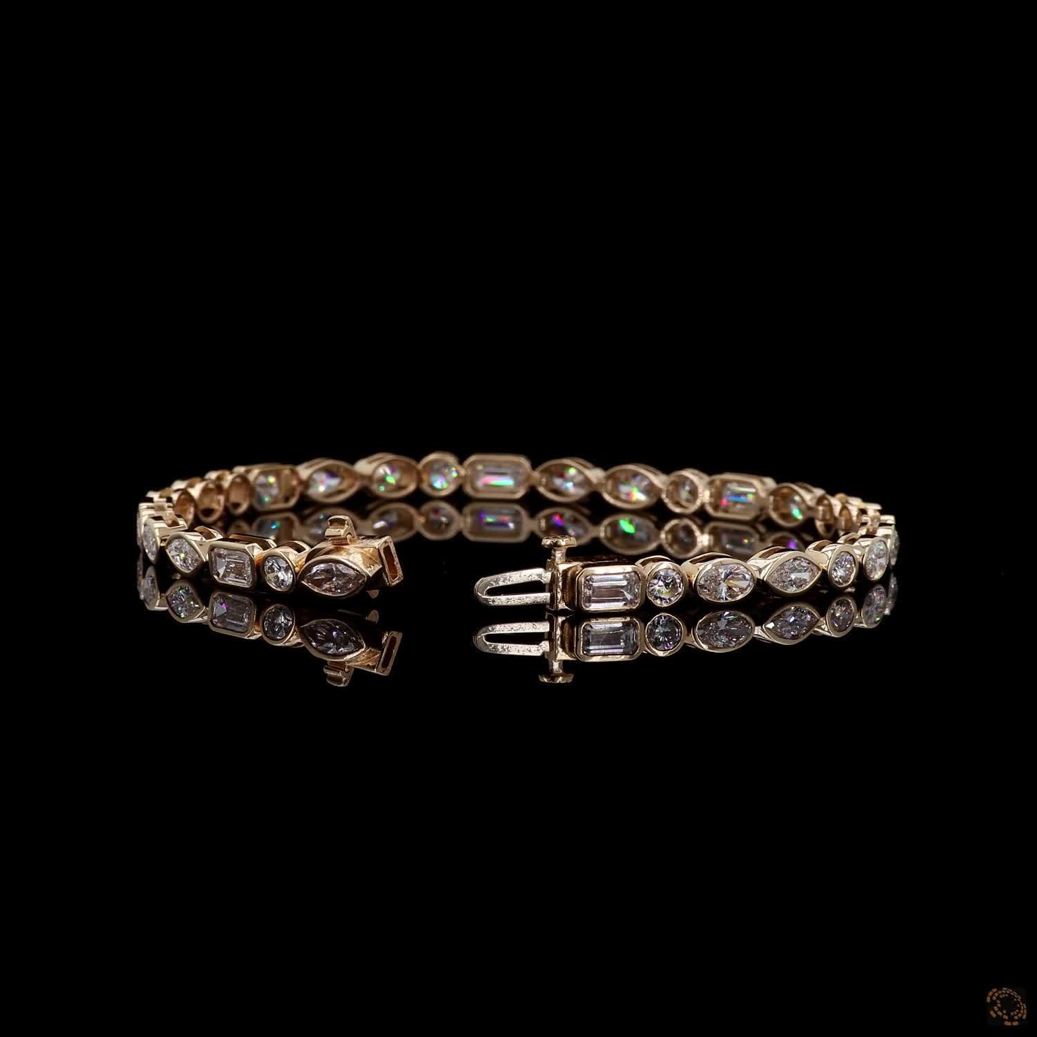 6.04 Ct Elegant Mixed-Cut Crystal Tennis Bracelet – Gold-Tone Link Bracelet for Women