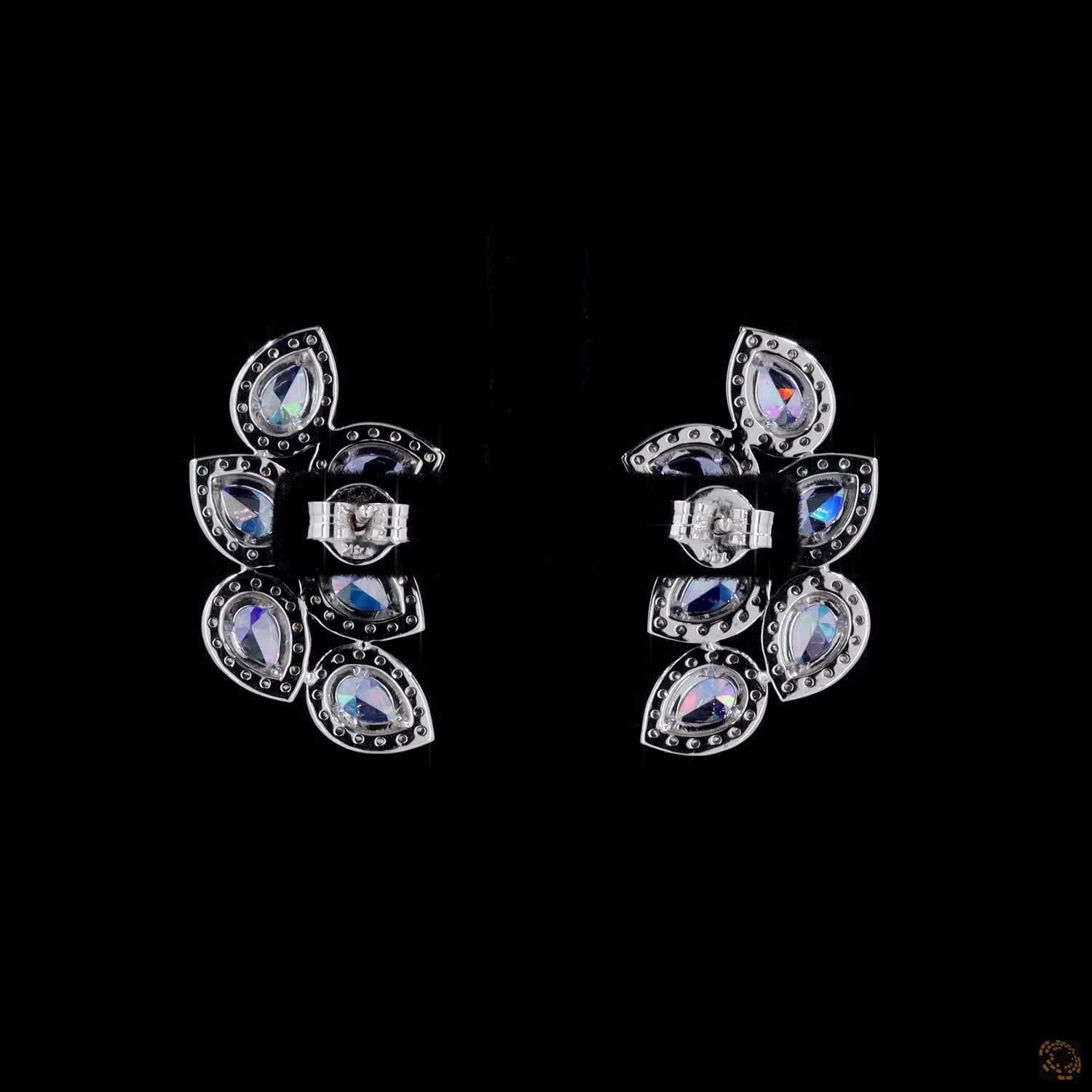 8.24 Cts Pear-Shaped Blue Sapphire Cluster Earrings in Luxurious 14k White Gold