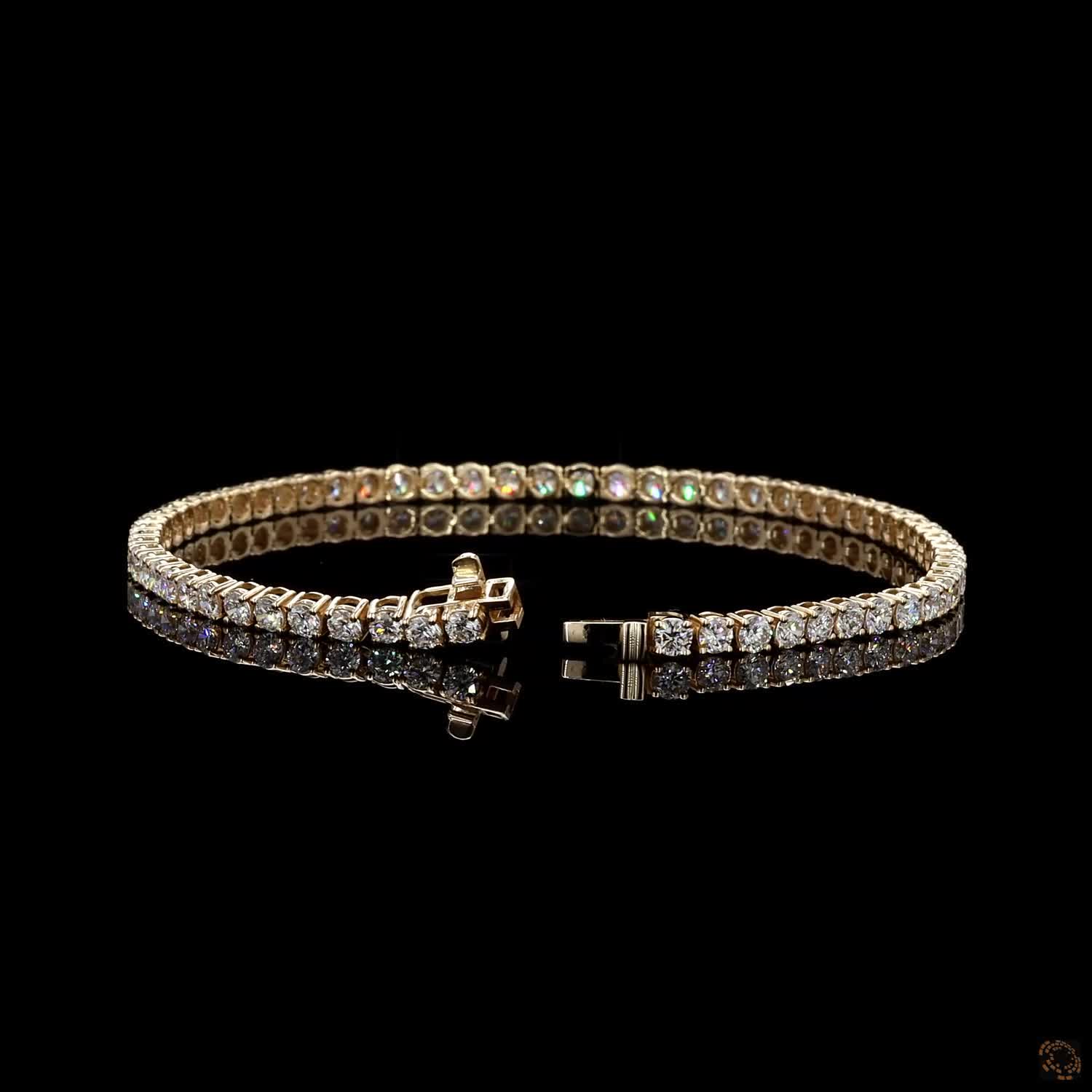 3.98 Ct 14K Yellow Gold Graduated Round Moissanite Tennis Bracelet with Double Latch Box Clasp