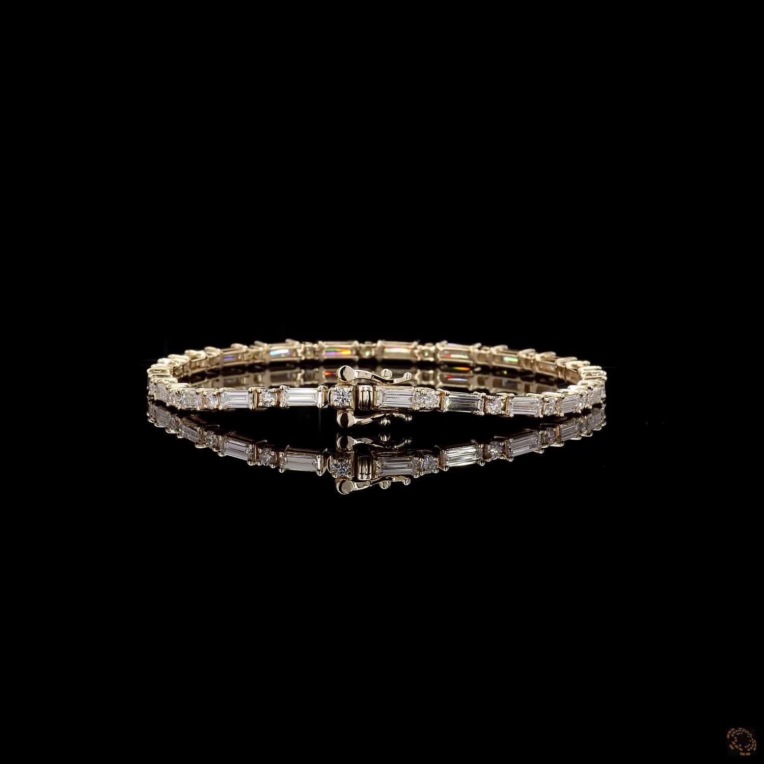 4.02 Ct Alternating Straight Baguette & Round Fancy  Bracelet in 14K Yellow Gold | Baguette Eternity Line Bracelet