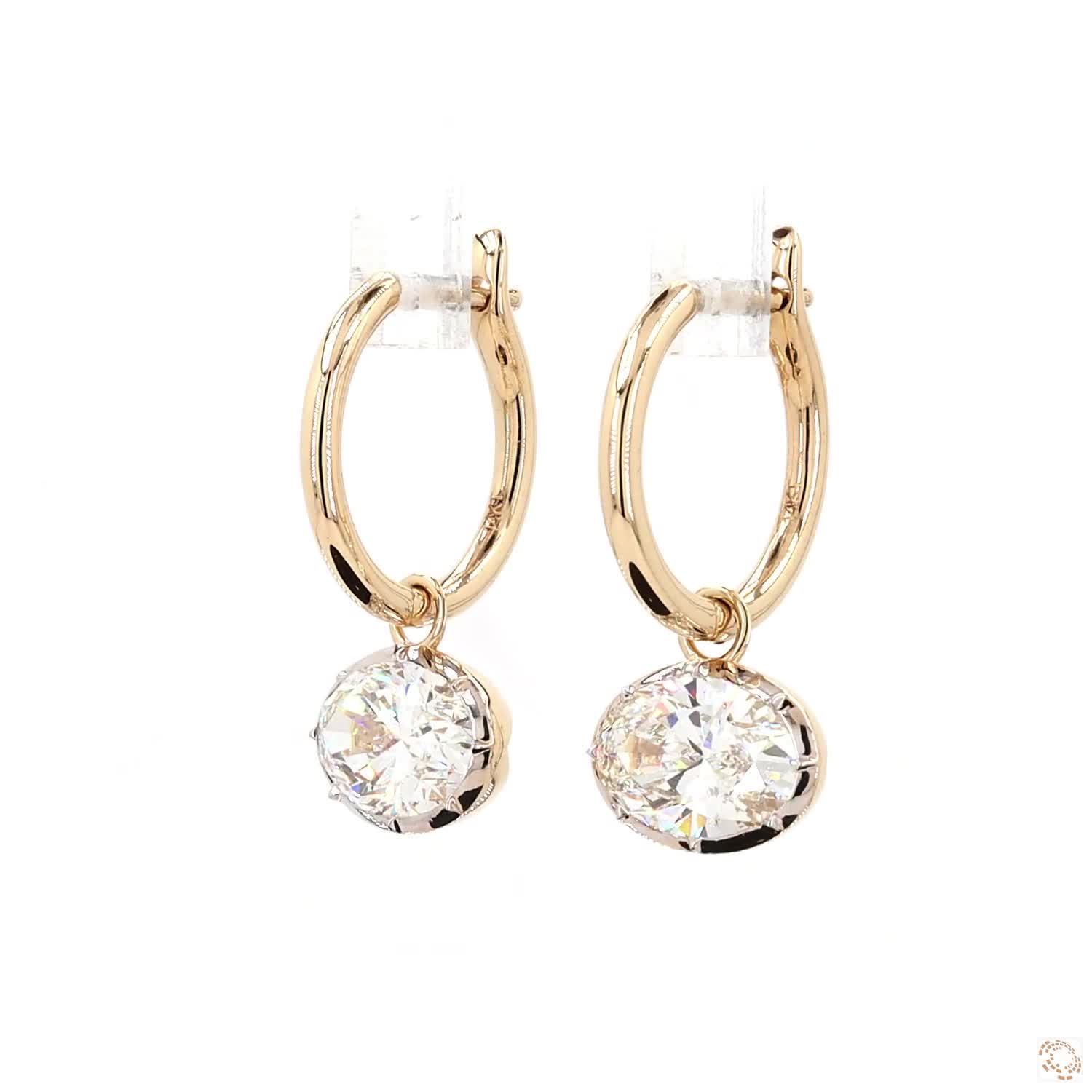 4.11 Ct Gold Oval Solitaire Dangle Earrings | Luxury Oval Crystal Hoop Earrings