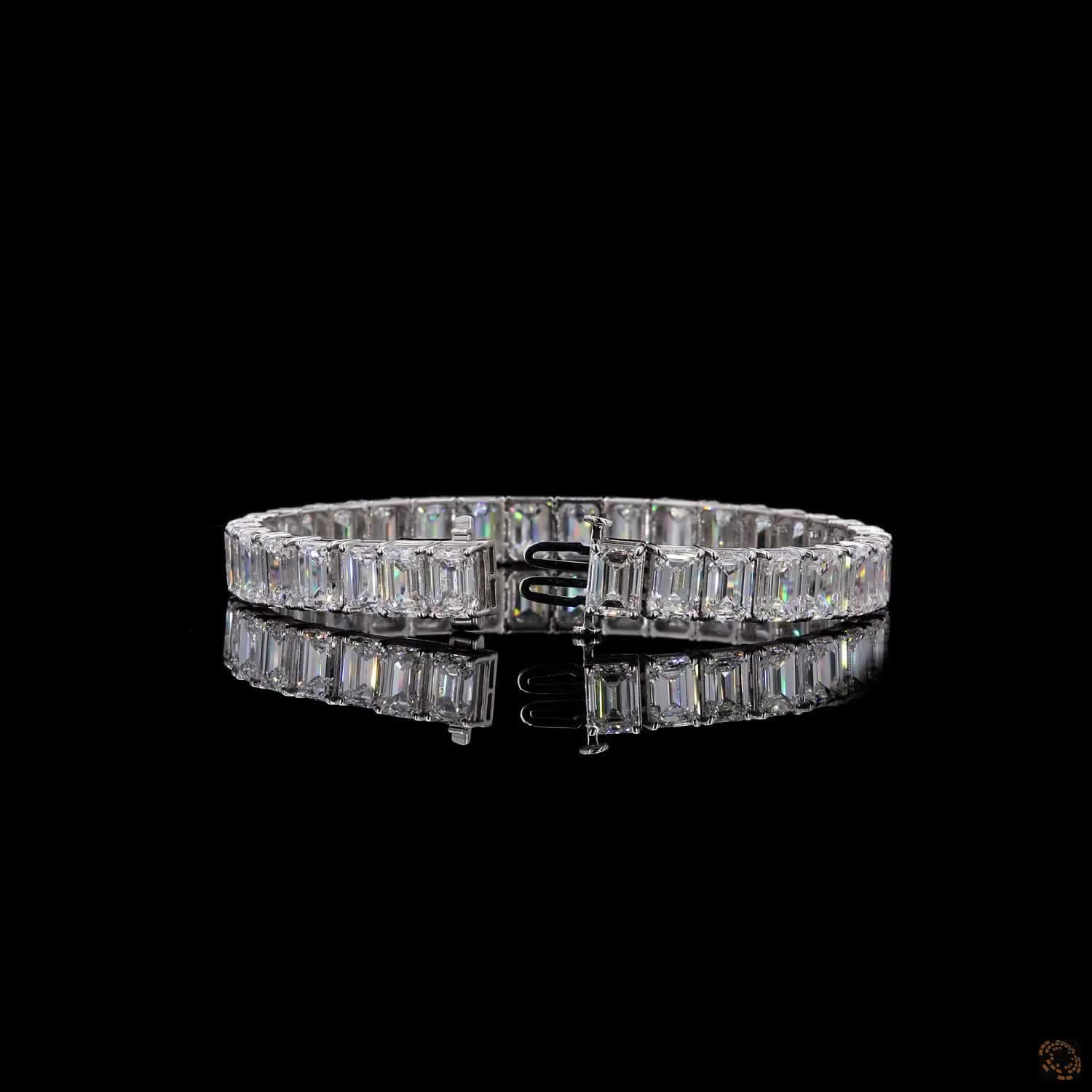 38.76 Ct Emerald Cut Moissanite Tennis Bracelet in 14K White Gold | Vertical North-South Emerald Diamond Alternative Line Bracelet