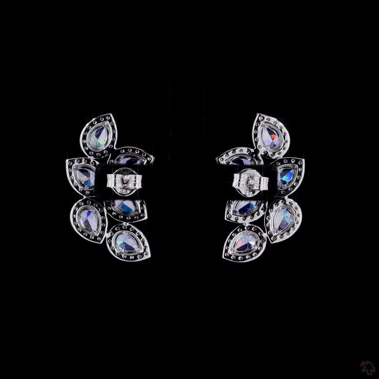 1.00 Ct hite Gold Tanzanite & Diamond Halo Cluster Spray Earrings