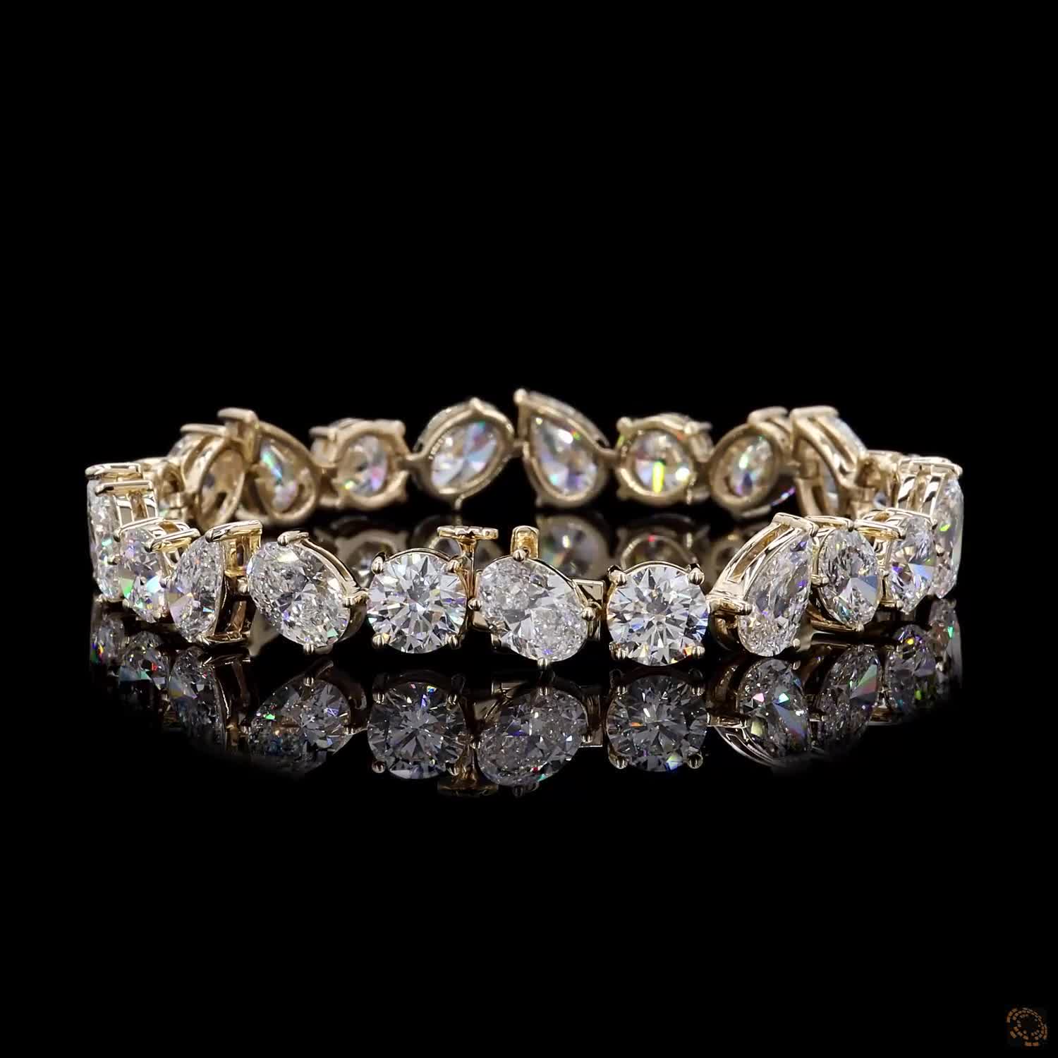 24.59 Ct 14K Yellow Gold Multi-Shape Cut Fancy Bracelet with Double Safety Latch