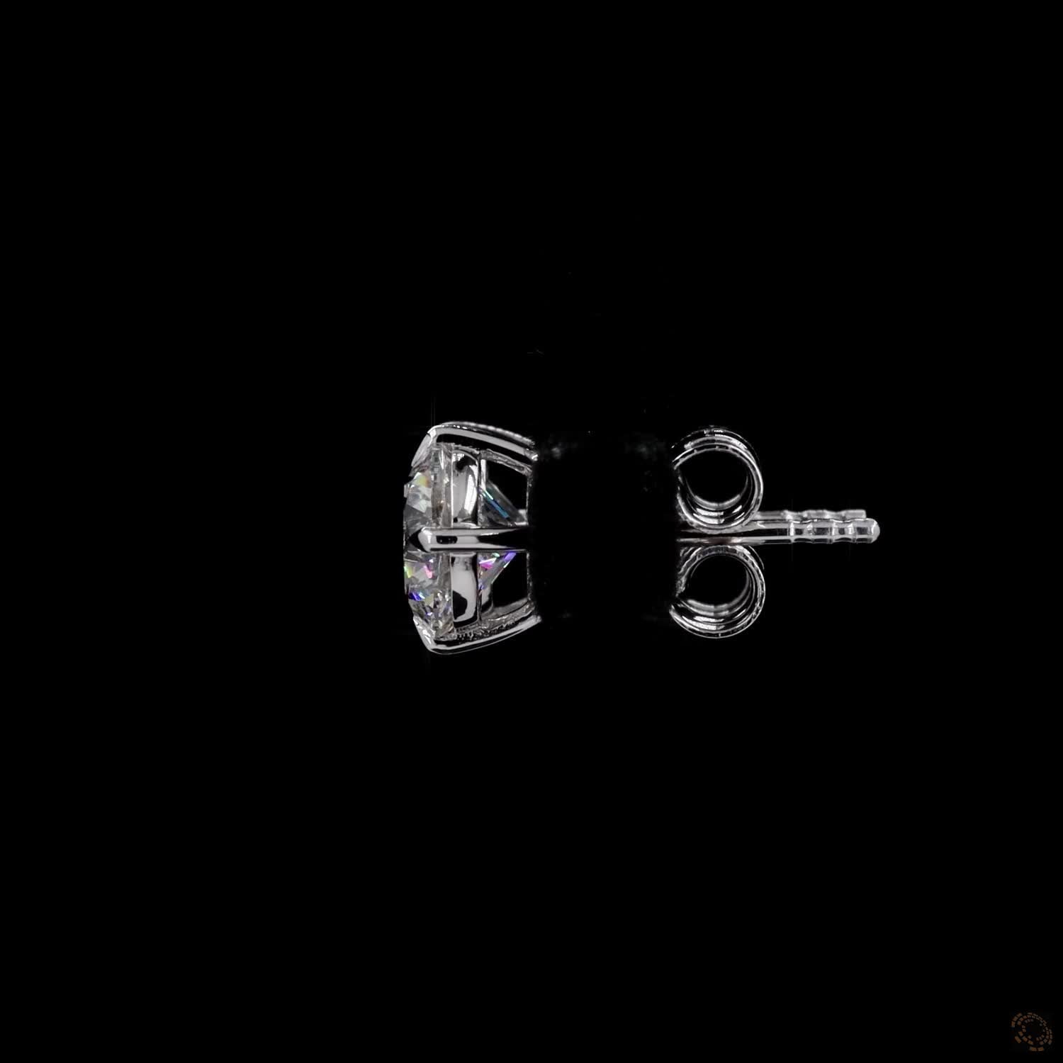 2.03 Ct Round Cut Diamond Solitaire Stud Earrings in 14K White Gold | Compass-Set 4-Prong Claw Basket Studs