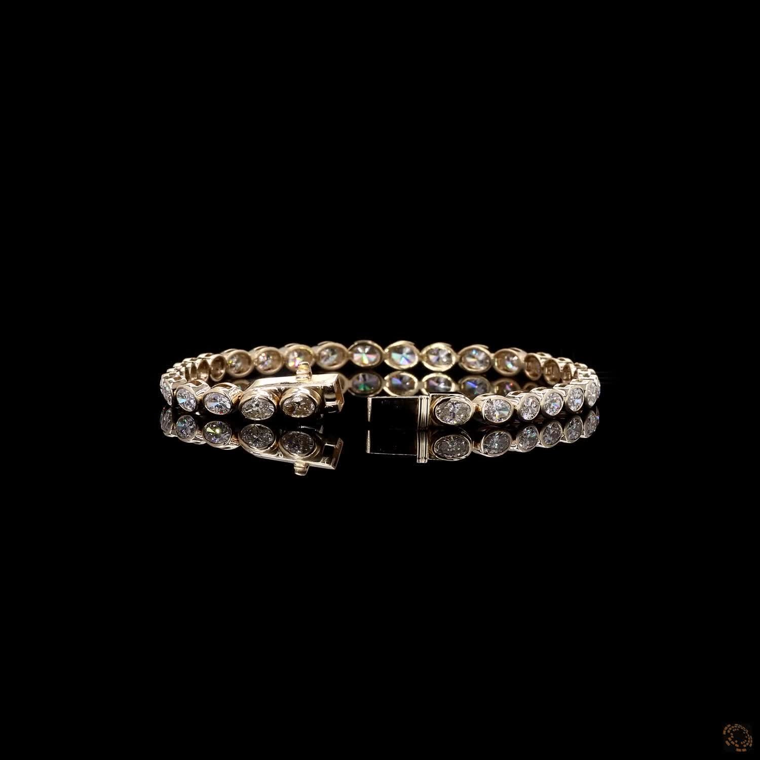 7.68 Ct SEO Product Titles  Primary SEO Title: East-West Oval Cut  Bezel Set Fancy  Bracelet in 14K Yellow Gold | Bezel Oval Eternity Line Bracelet