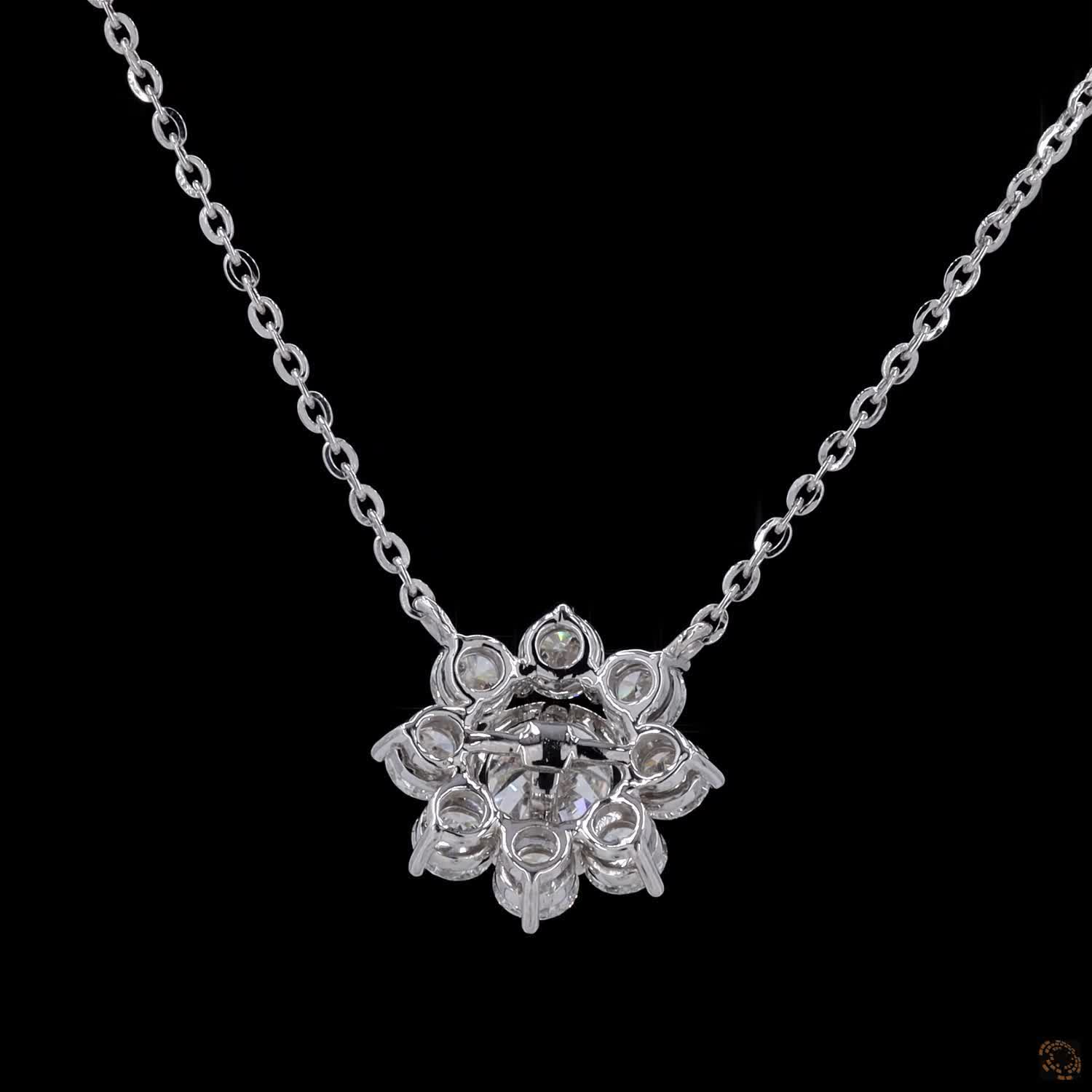 3.91 Cts Pendant Necklace with a Brilliant Round Center Stone and Multi-Stone Cluster