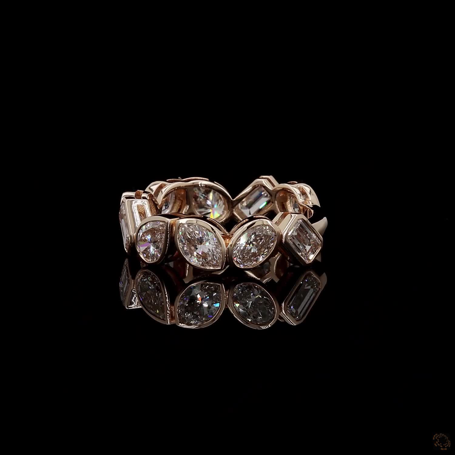 3.38 Ct East West Bezel Diamond Band, Diagonal Mixed Cut Eternity Ring, East West Multi Shape Diamond Band, Angled Bezel Cut Diamond Band, Confetti Bezel Eternity Ring