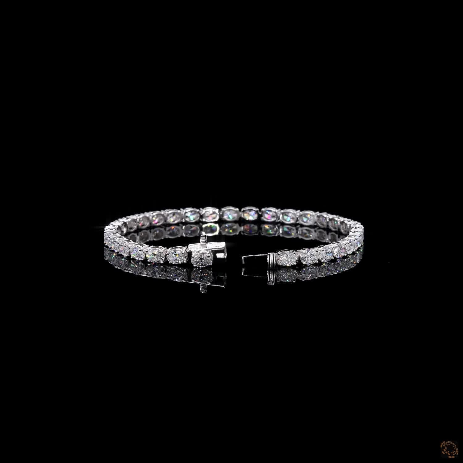 8.43 Ct East-West Oval Cut  Tennis Bracelet in 14K White Gold | Horizontal Oval Eternity Line Bracelet