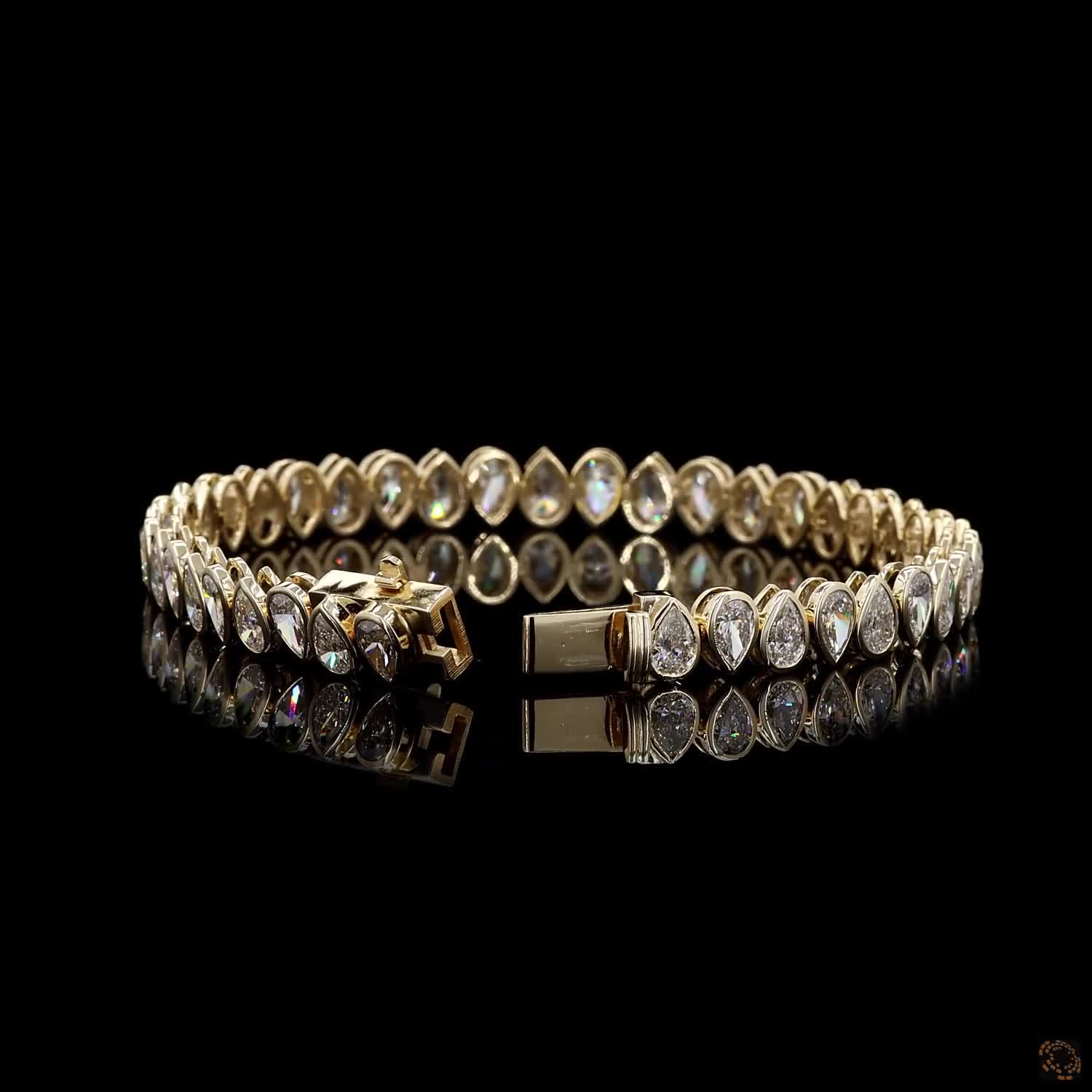 10.27 Ct Yellow Gold Pear Cut  Bezel Bracelet, Vertical Teardrop Eternity Line Bracelet, Modern Romantic Fine Jewelry