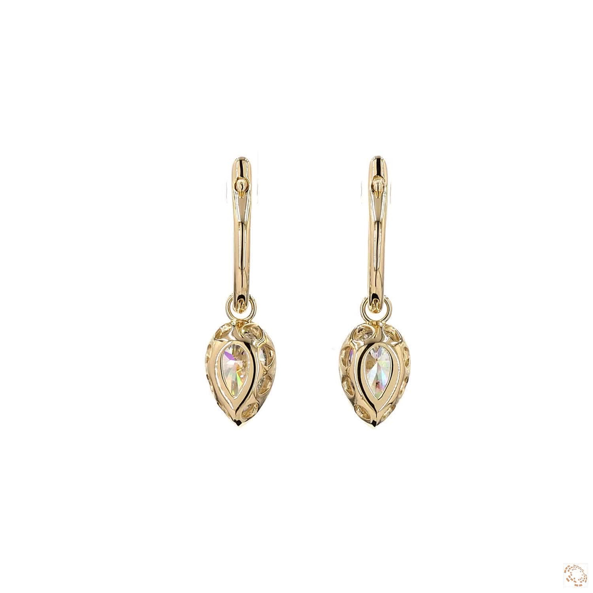 4.16 Ct Pear Cut Diamond Drop Huggie Earrings in 14K Gold | Blackened Bezel Teardrop Dangle Hoops