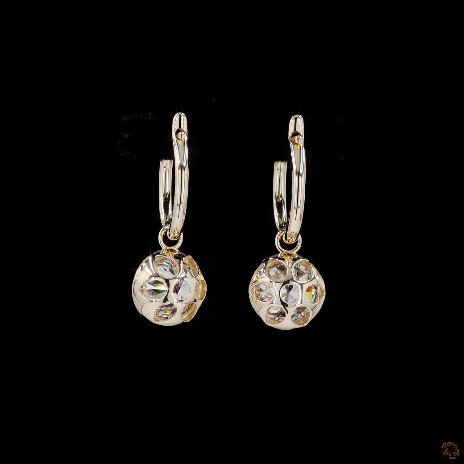 6.00 Ct 14K  Round Solitaire Diamond Dangle Hoop Earrings – Blackened Bezel Framed Charm Drops