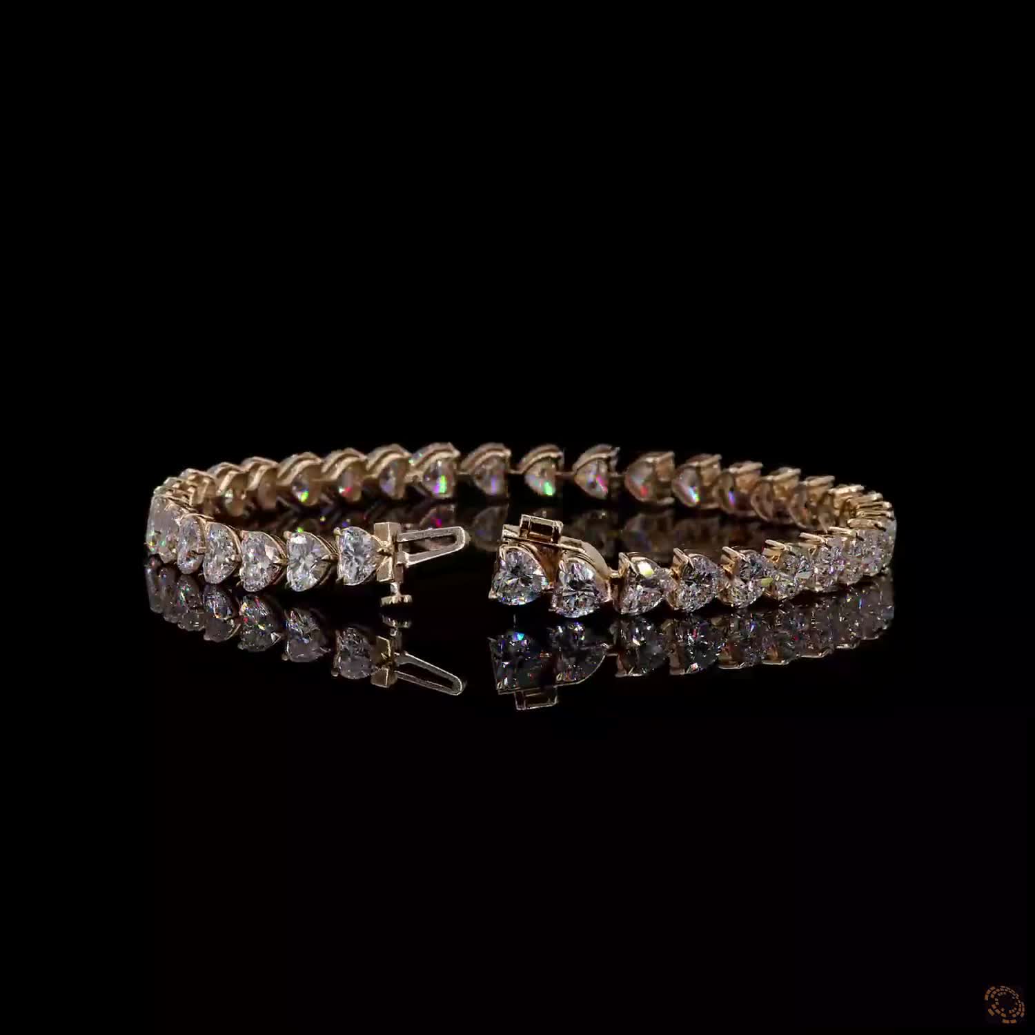14.76 Ct Yellow Gold Heart Diamond Tennis Bracelet