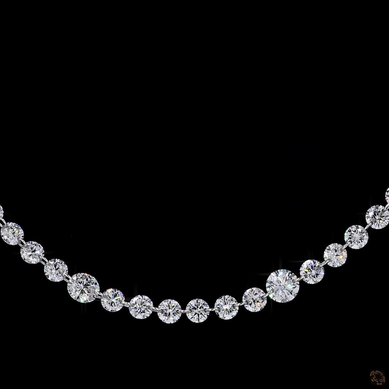 22.72 Ct Delicately Graduated Round Cut Lab-Grown Diamond Tennis Necklace in 14K White Gold