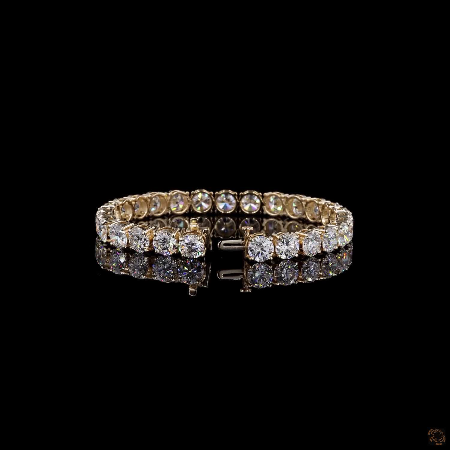 27.07 Ct Yellow Gold Large Round Cut Diamond Tennis Bracelet