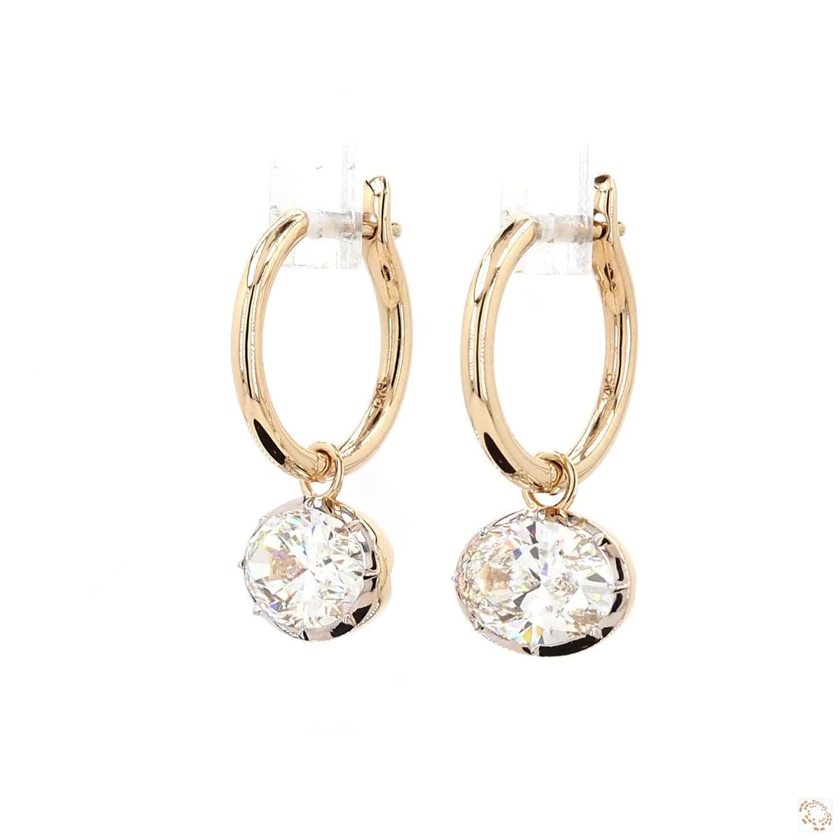 4.11 Ct Gold Oval Solitaire Dangle Earrings | Luxury Oval Crystal Hoop Earrings
