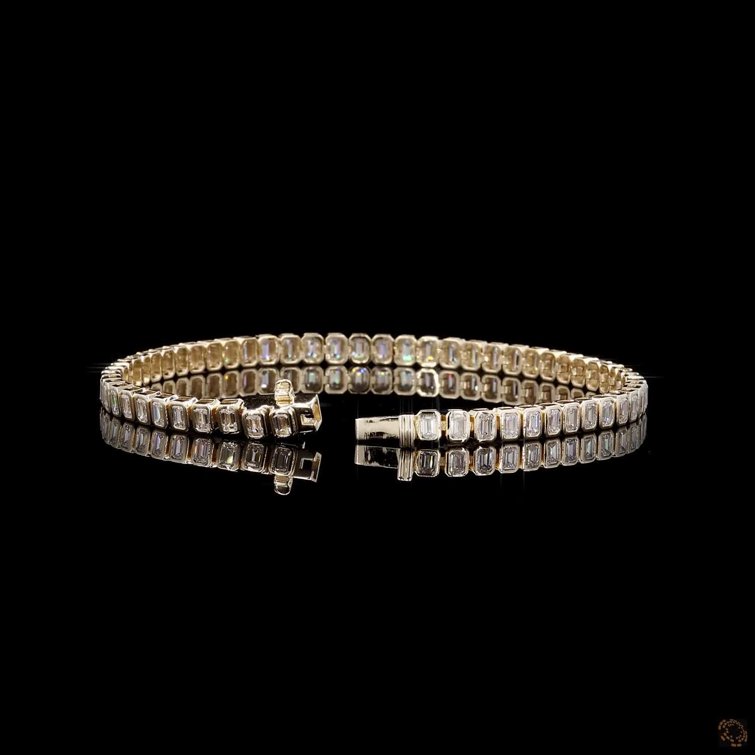 4.76 Ct Yellow Gold Emerald Cut Bezel Bracelet, Modern Vertical Step Cut Eternity Line Bracelet, Elegant Fine Jewelry Gift