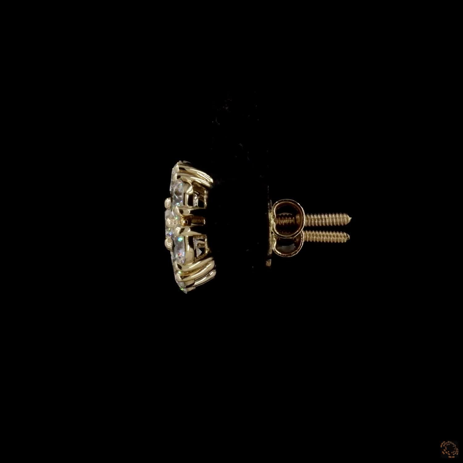 2.06 Ct 14K Yellow Gold Round Cut Diamond Flower Cluster Stud Earrings – Blossom Solitaire Illusion Studs