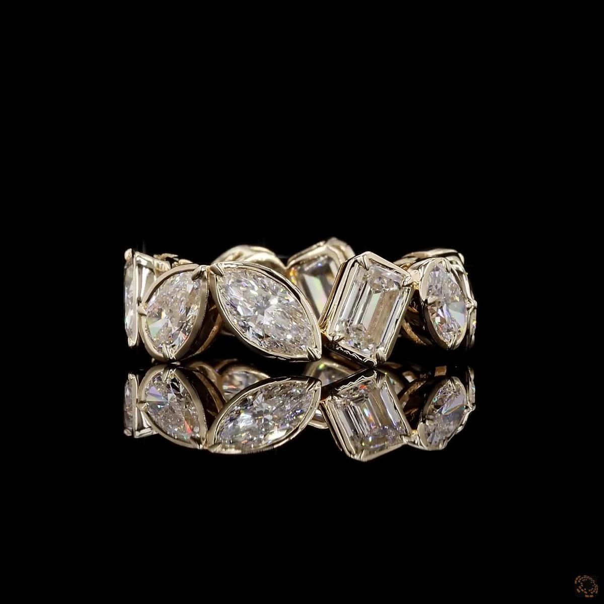 5.82 Ct Full Bezel Setting Custom-contoured smooth yellow gold frames surrounding each distinct diamond shape