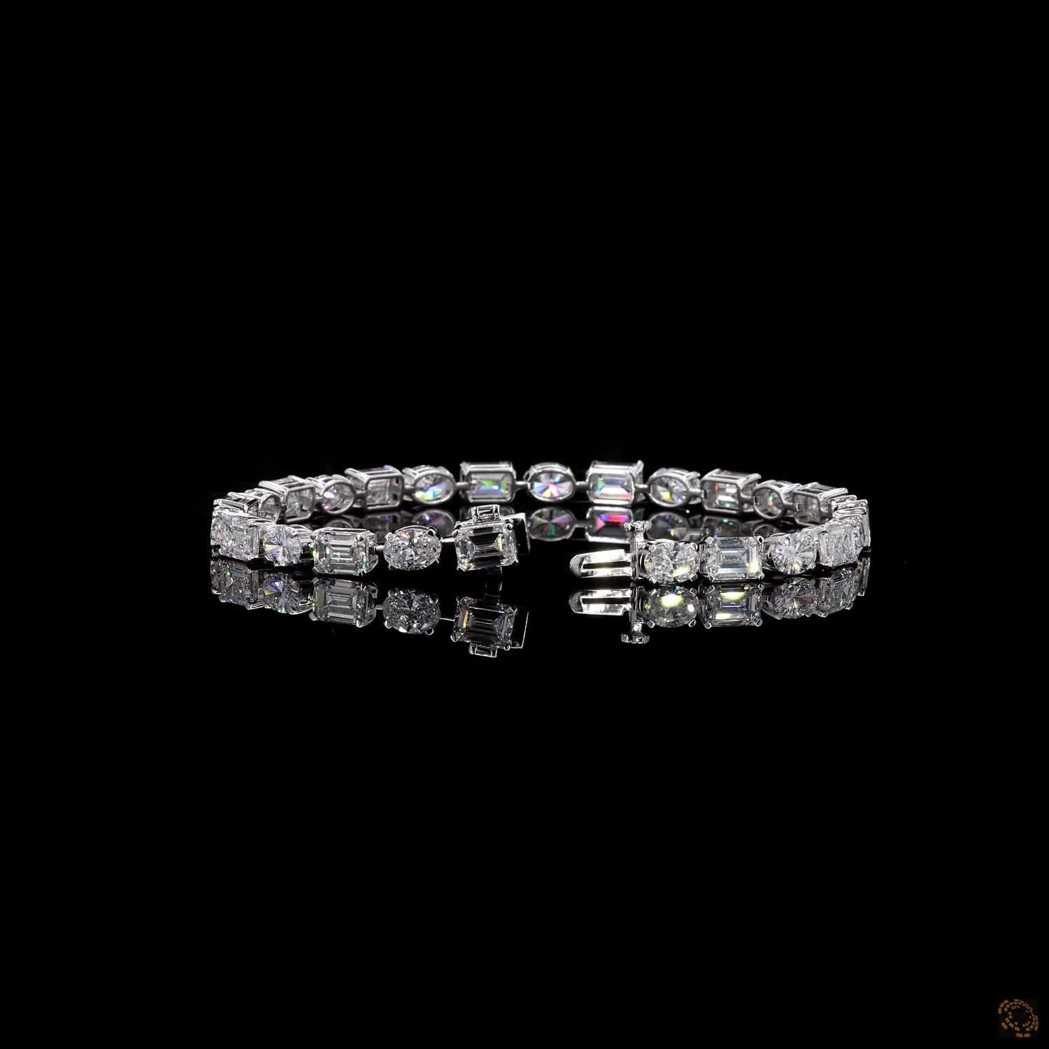 14.50 Ct White Gold Emerald & Oval Cut Moissanite Fancy Bracelet, Alternating East-West Fancy Cut Eternity Bracelet, Icy Fine Jewelry Gift for Her