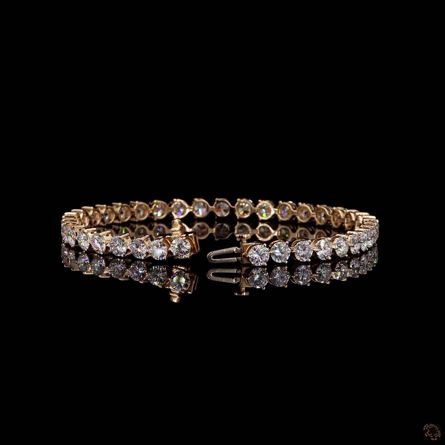 8.76 Ct 14K Yellow Gold Round Diamond 3-Prong Tennis Bracelet