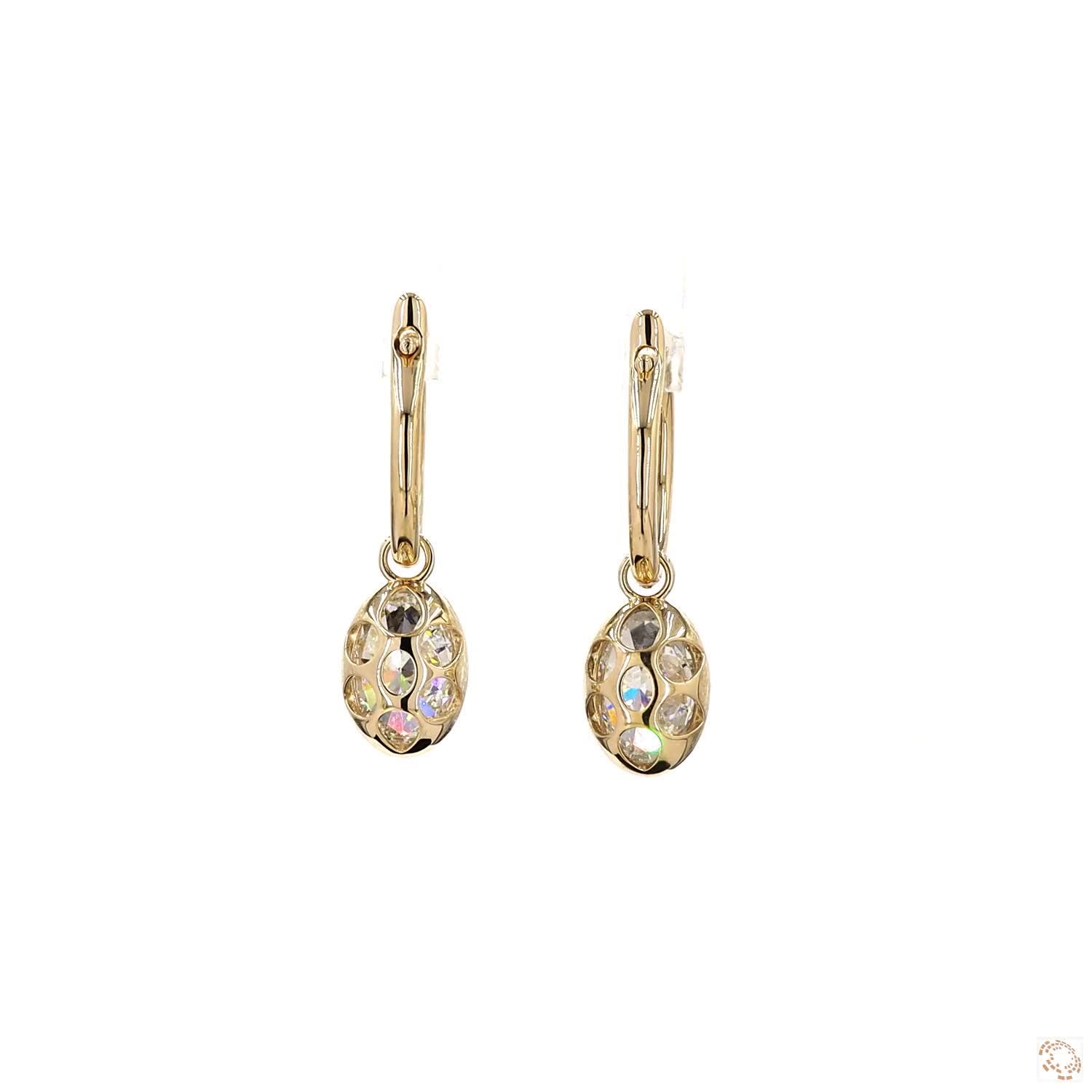 4.25 ct Oval Diamond Dangle Huggie Hoop Earrings, Solid 14K Yellow Gold Solitaire Drop Earrings