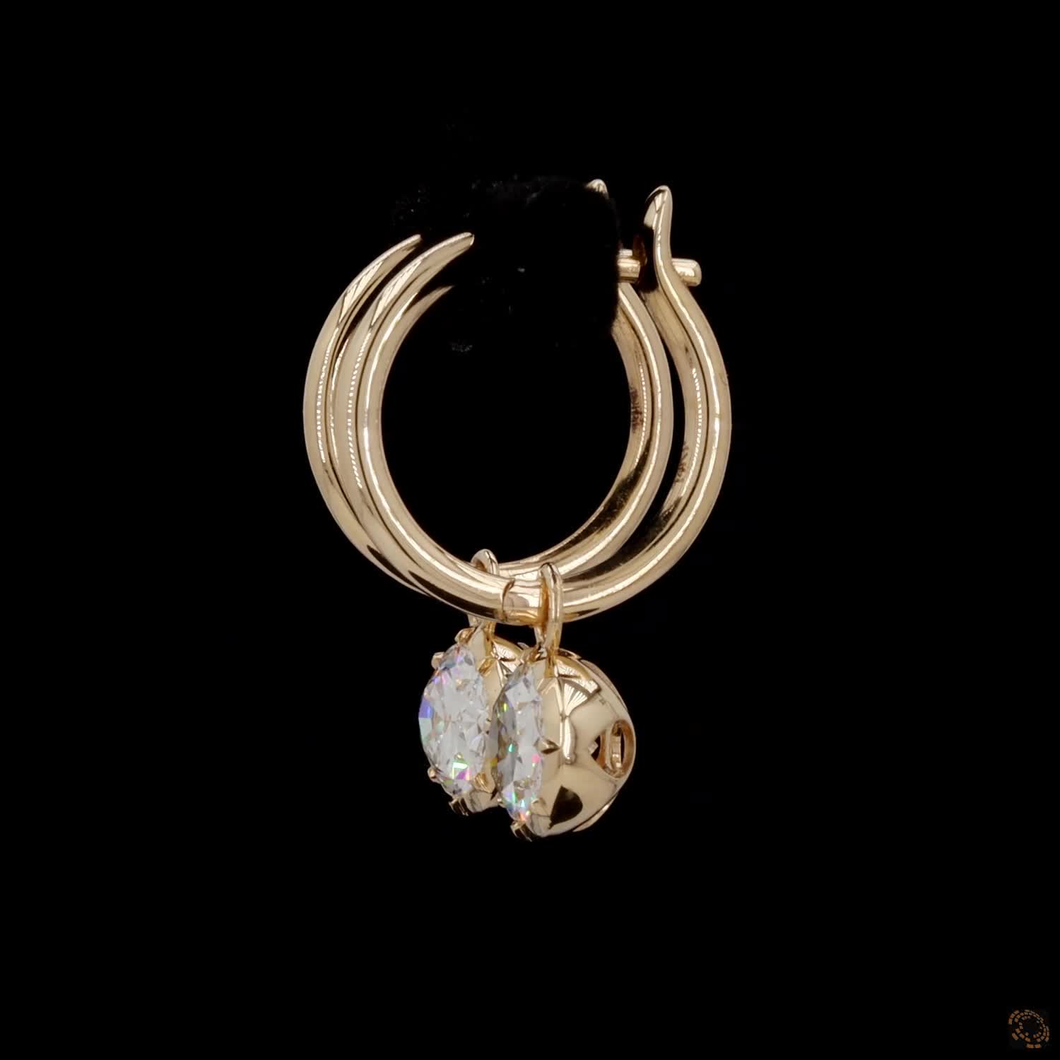 3.11 East-West Oval Diamond Huggie Hoop Dangle Earrings in Yellow Gold