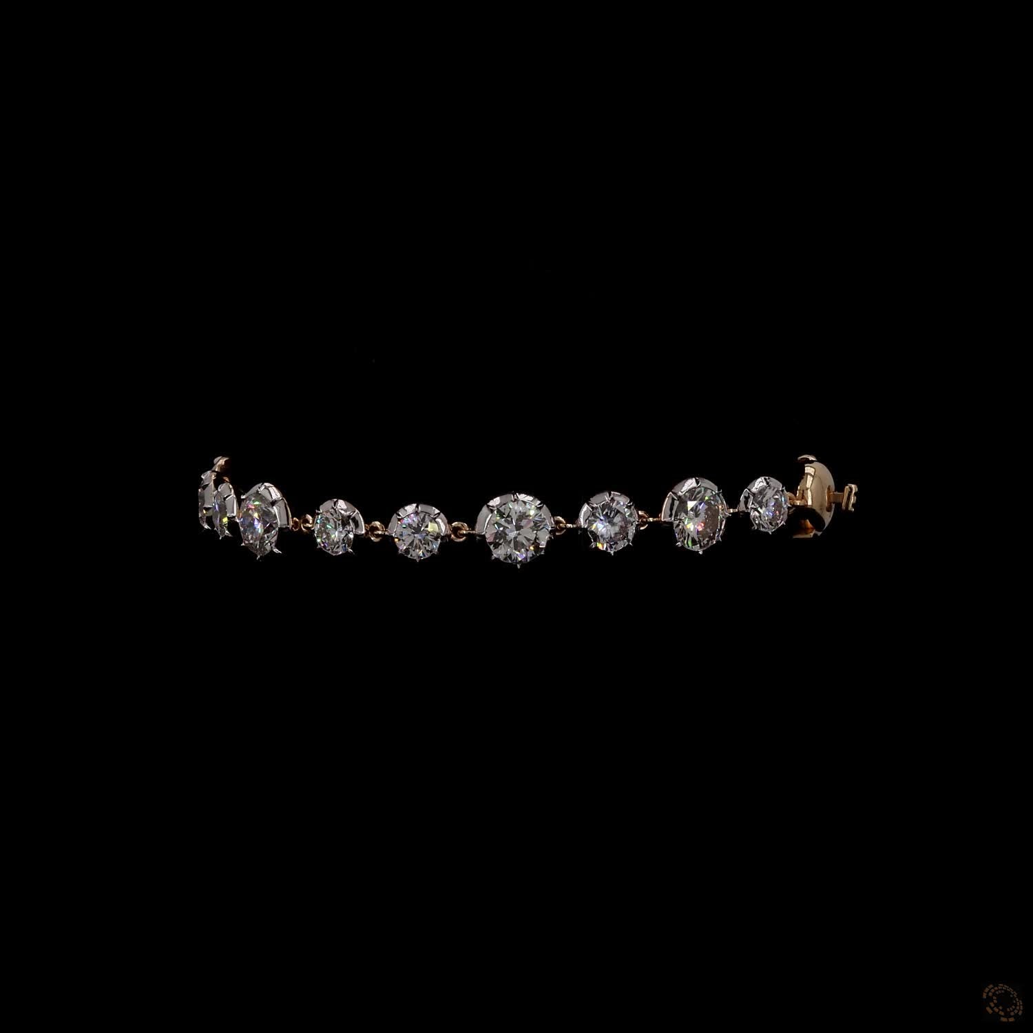 9.39 Ct Yellow Gold Graduated Round  Bracelet, Station Link Tennis Line Bracelet, Fine Bridal & Evening Jewelry
