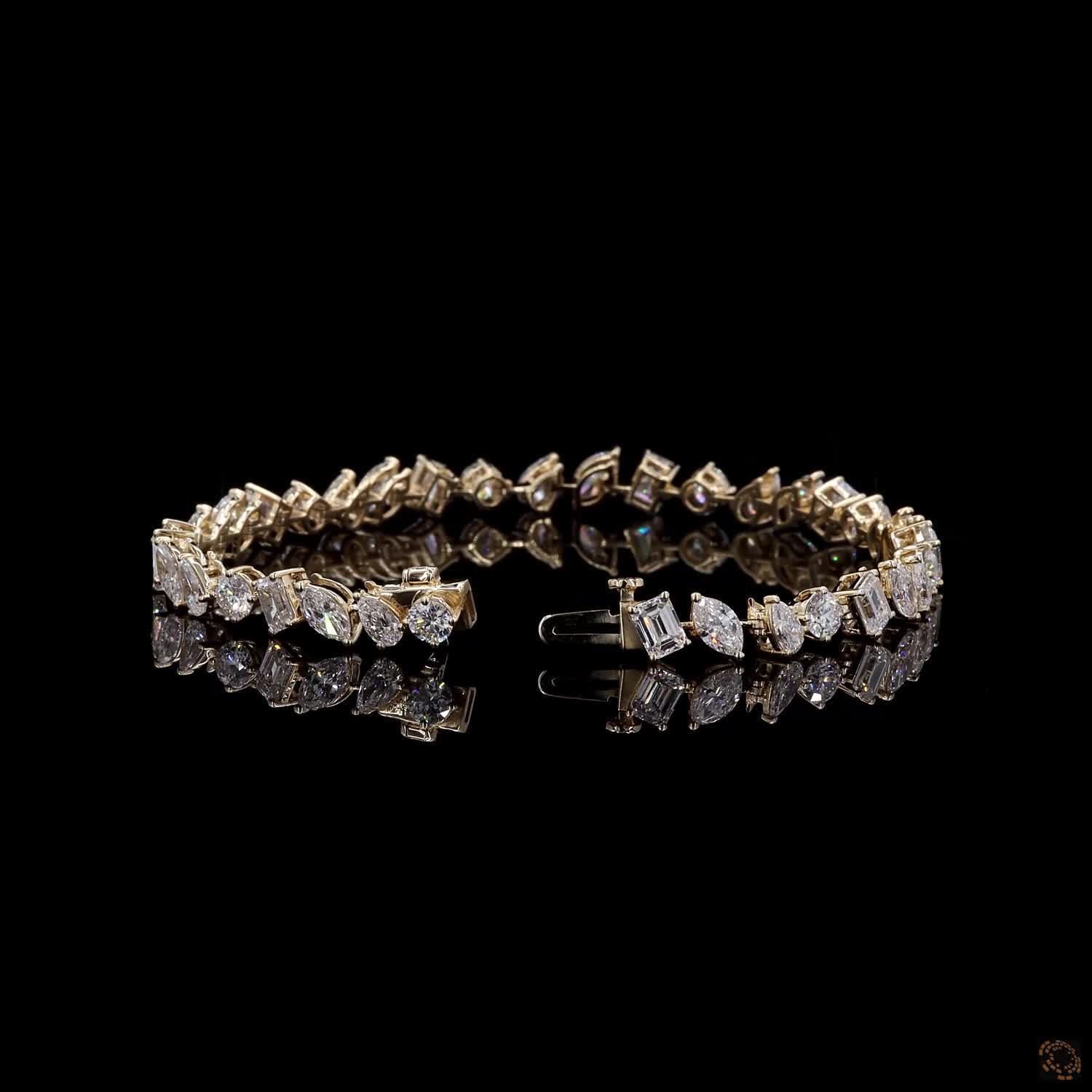 8.30 Ct Yellow Gold Multi-Shape Moissanite Fancy  Bracelet, Fancy Cut Emerald Marquise Pear Eternity Line Bracelet, Unique Fine Jewelry Gift for Her