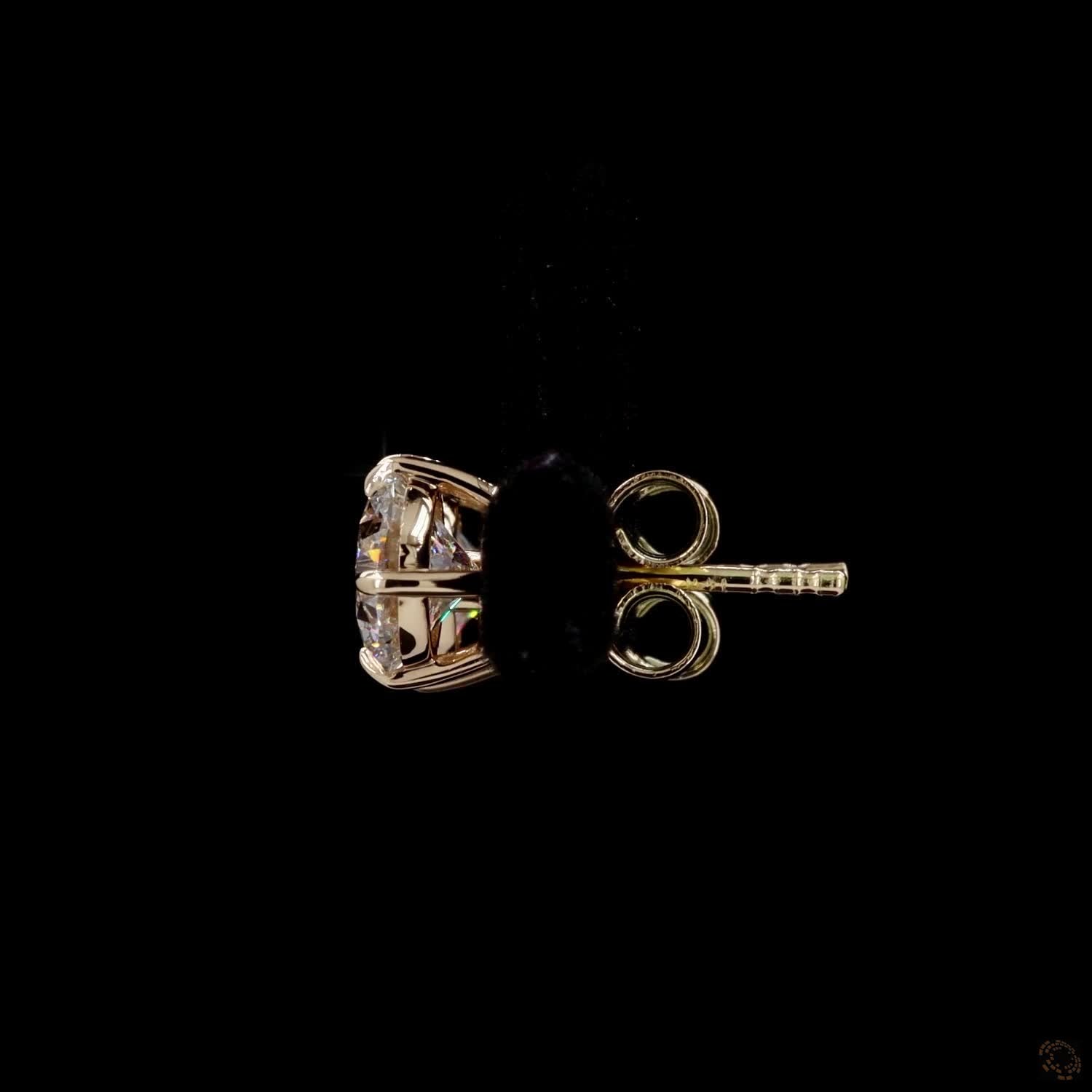 2.08 Ct Solid 14K Yellow Gold Round Brilliant Diamond Stud Earrings – 3-Prong Martini Solitaire Studs