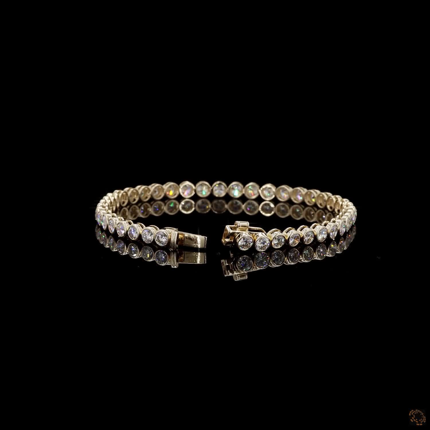 7.32 Ct  Round Cut Diamond Bezel Fancy  Bracelet in 14K Yellow Gold – Modern Full Bezel Setting