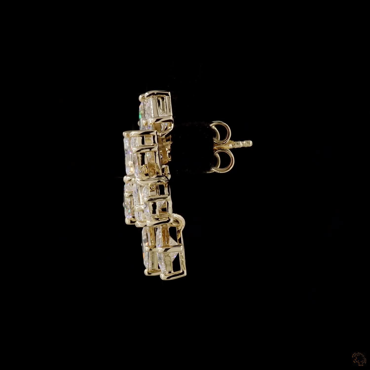 5.62 Ct Yellow Gold Multi-Cut Earrings, Geometric Cluster Ear Climbers, Unique Bridal & Evening Fine Jewelry