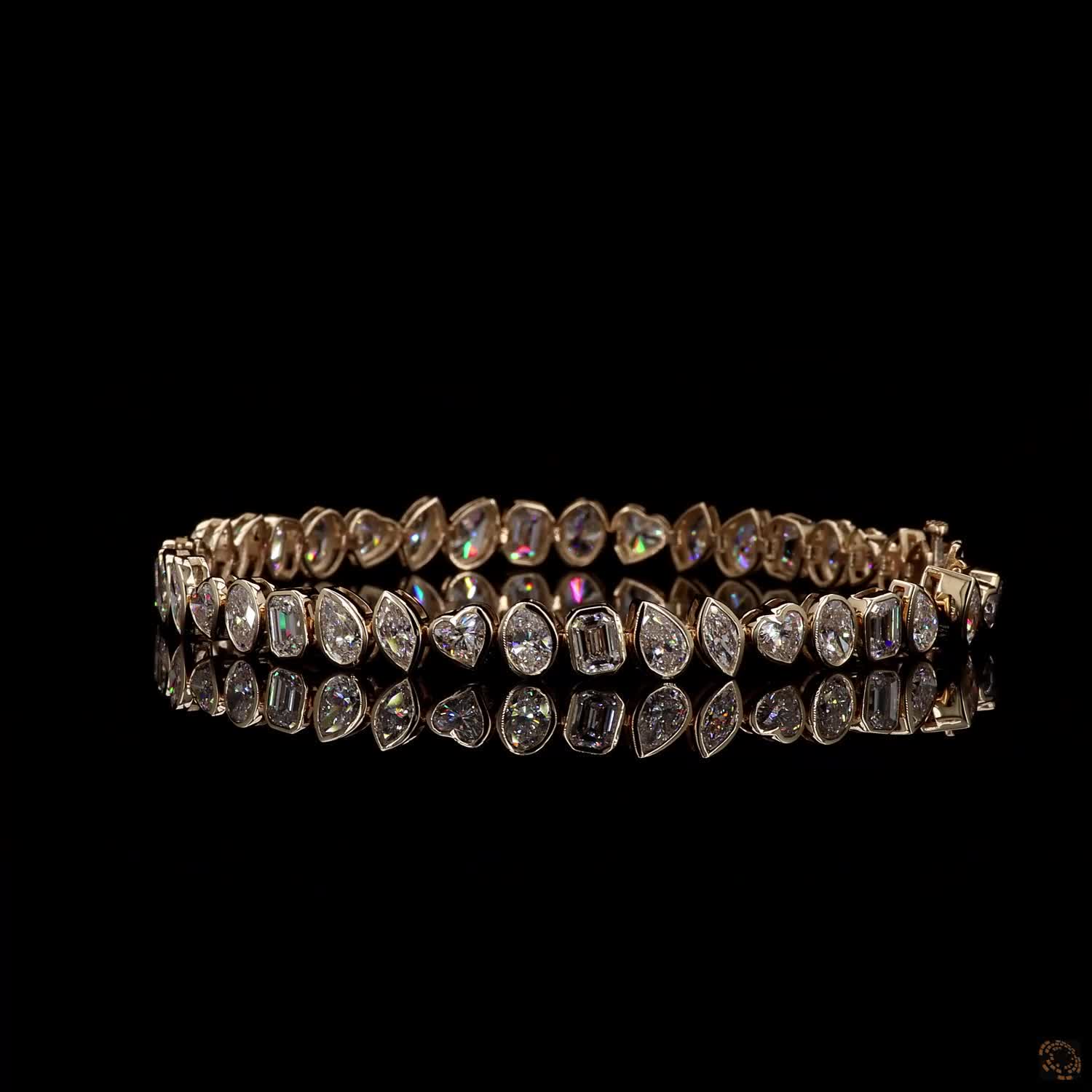9.01 Ct Bezel-Set Mixed Cut Diamond Line Eternity Bracelet in Yellow Gold