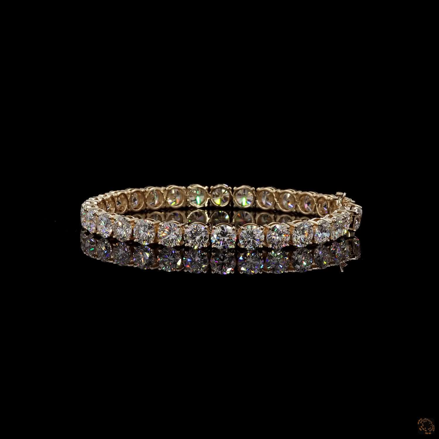23.27 Ct Yellow Gold Round Cut Diamond Classic Tennis Bracelet
