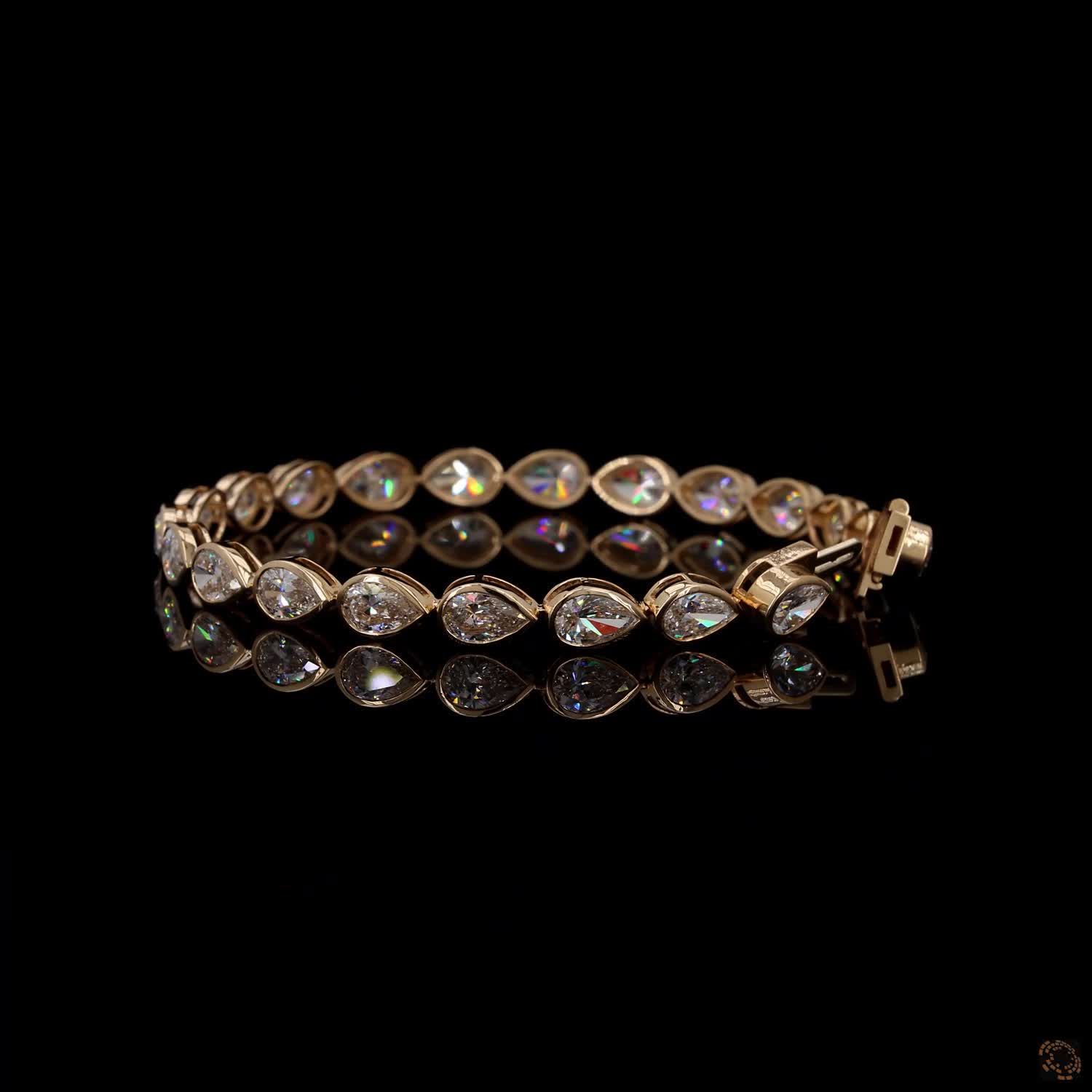 10.55 Ct Pear-Shaped Crystal Tennis Bracelet – Gold-Tone Link Statement Jewelry