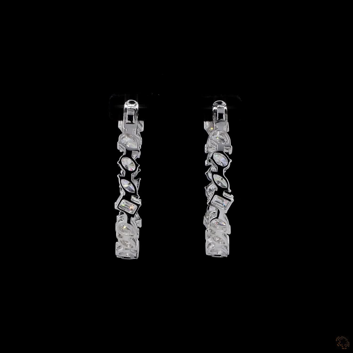 11.28 Ct White Gold Multi-Shape Diamond Hoop Earrings