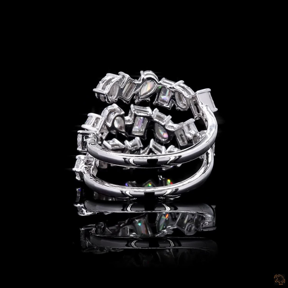 2.73 Ct Emerald with Pear Diamond Spiral Cuff Ring 14k White Gold