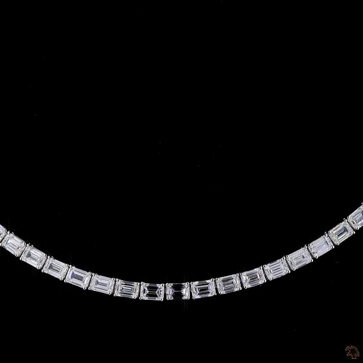 18.02 Ct East-West Emerald Cut Diamond Tennis Necklace in White Gold