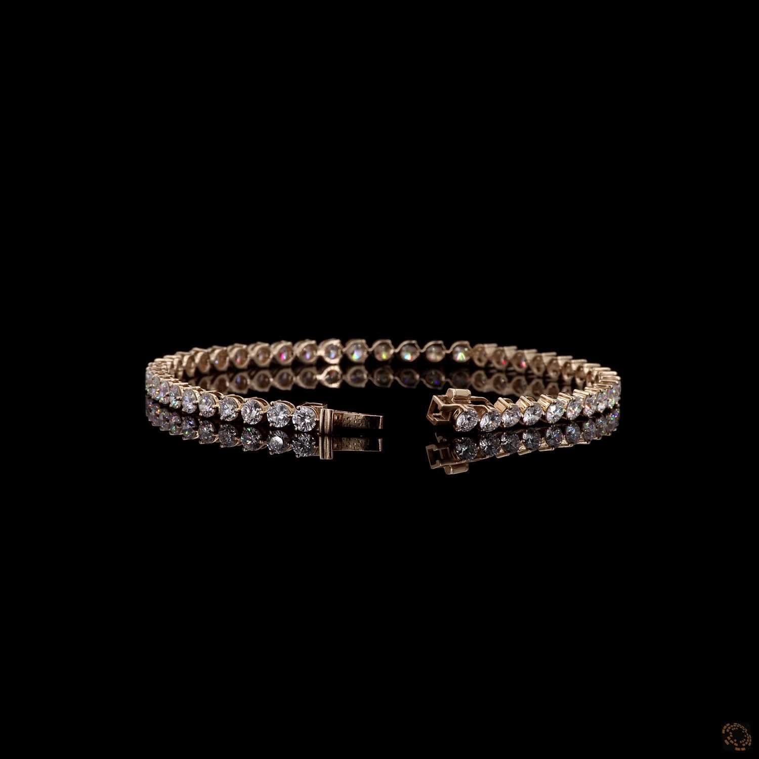 5.22 Ct Round Cut Diamond 4-Prong Line Bracelet in Yellow Gold