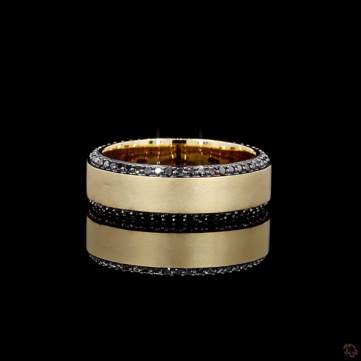 0.83 Ct Yellow Gold Ring with Eternity Set Black Diamonds Custom Made Band