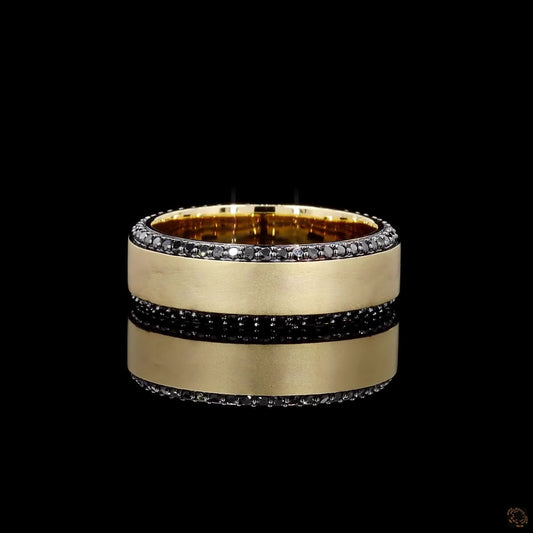 0.83 Ct Yellow Gold Ring with Eternity Set Black Diamonds Custom Made Band