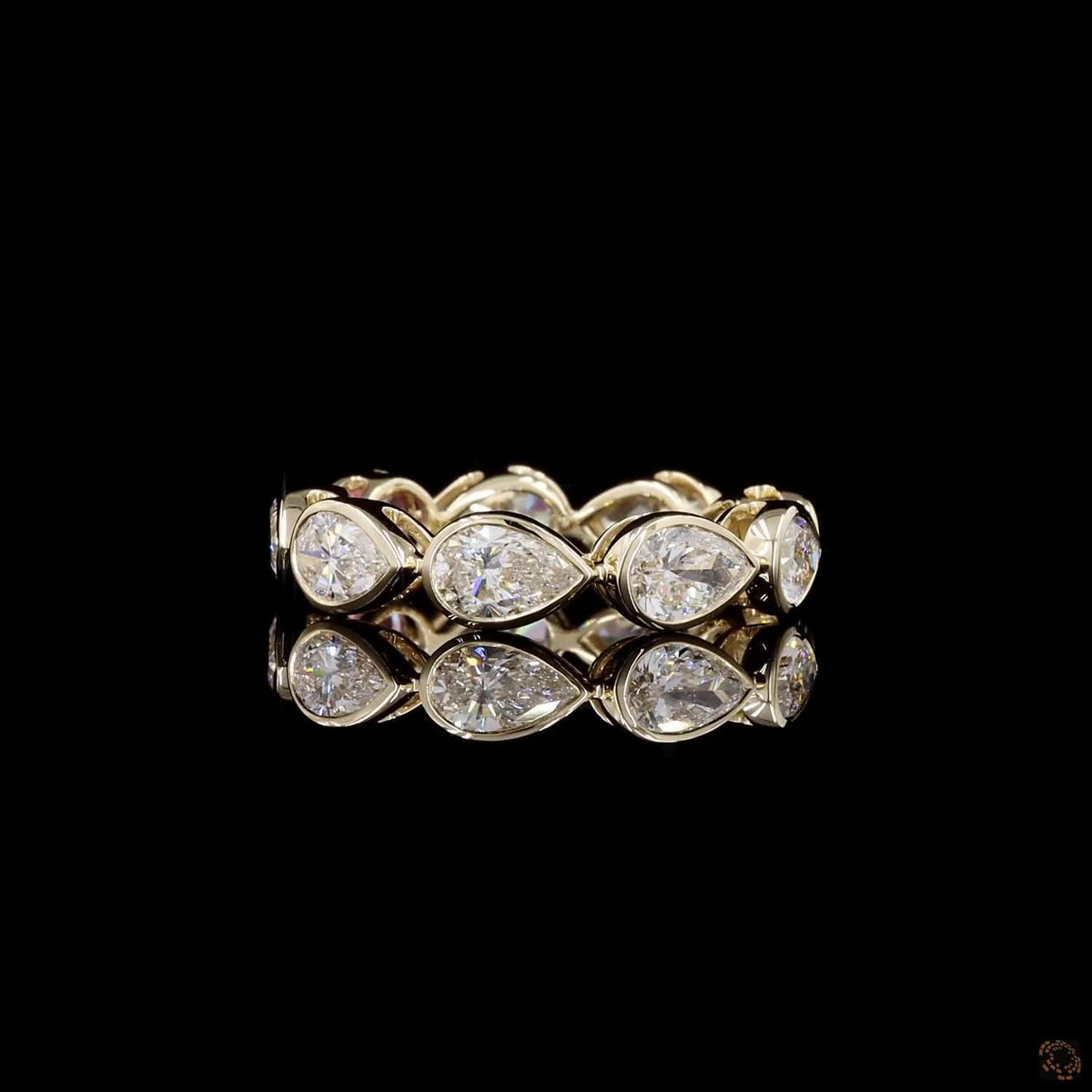 2.48 Ct Pear Diamond Bezel Eternity Band | Gold East-West Diamond & Pink Sapphire Ring