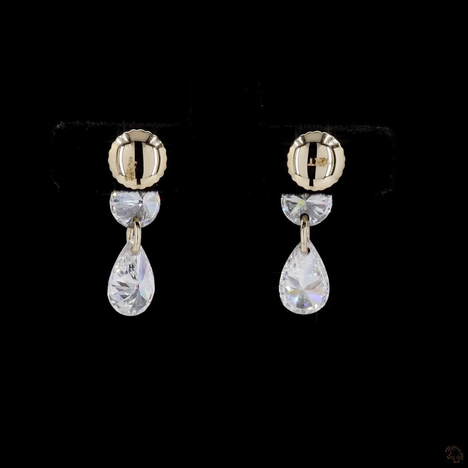 1.89 Ct 14K Yellow Gold Round & Pear Cut Two-Stone Drop Earrings