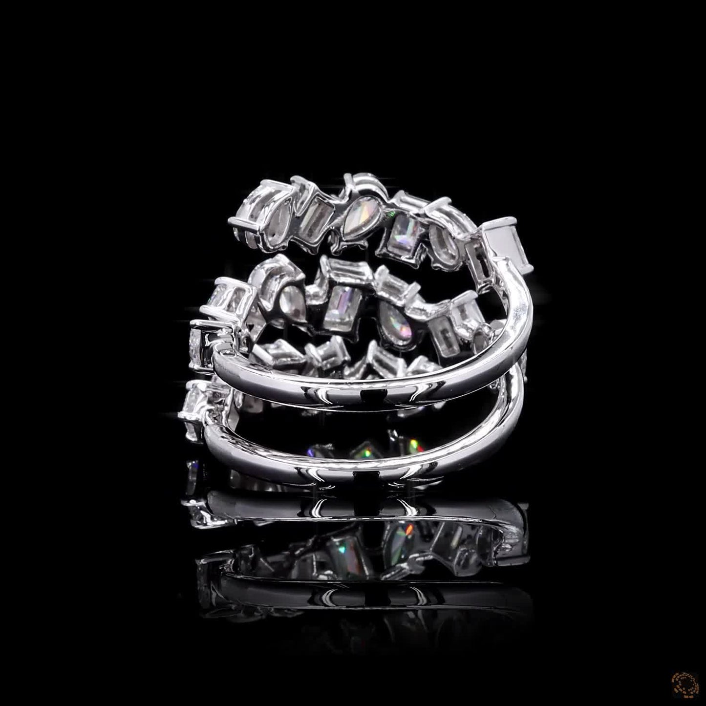 2.73 Ct Natural Emerald with Pear Octagon Shape Diamond Spiral Cuff Ring 14k White Gold