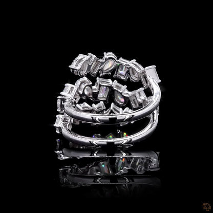 2.73 Ct Natural Emerald with Pear Octagon Shape Diamond Spiral Cuff Ring 14k White Gold