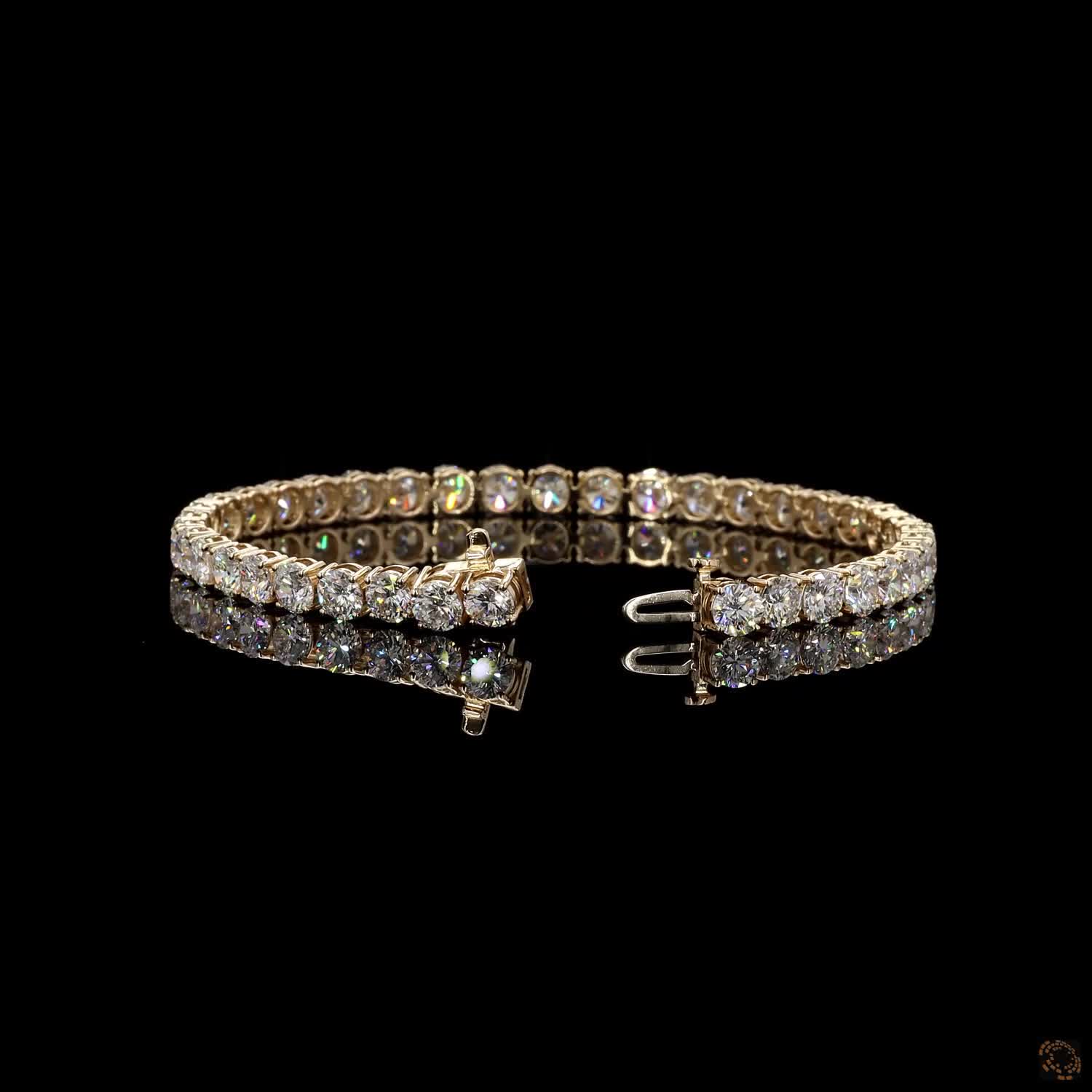12.63 Ct Yellow Gold Round Moissanite Tennis Bracelet, Timeless 4-Prong Eternity Line Bracelet, Everyday Layering Fine Jewelry, Gift for Her